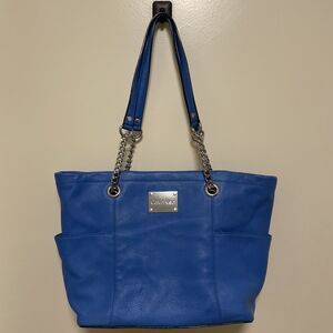 Calvin Klein Bright Blue Leather Chain Shoulder Bag Purse Pocketbook